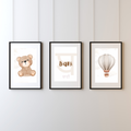 Set of 3 Nursery Prints – Hot Air Balloon & Teddy Bear (Optional Personalised Letter)