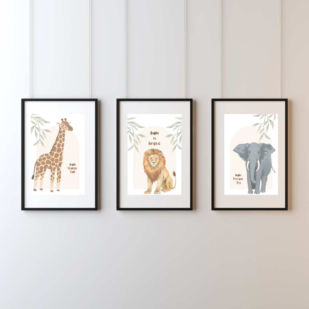 Set of 3 – I Am Brave, TalL, Strong Prints (Personalised with Name)