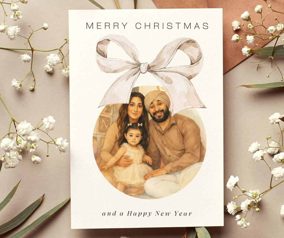 Watercolour family Christmas card