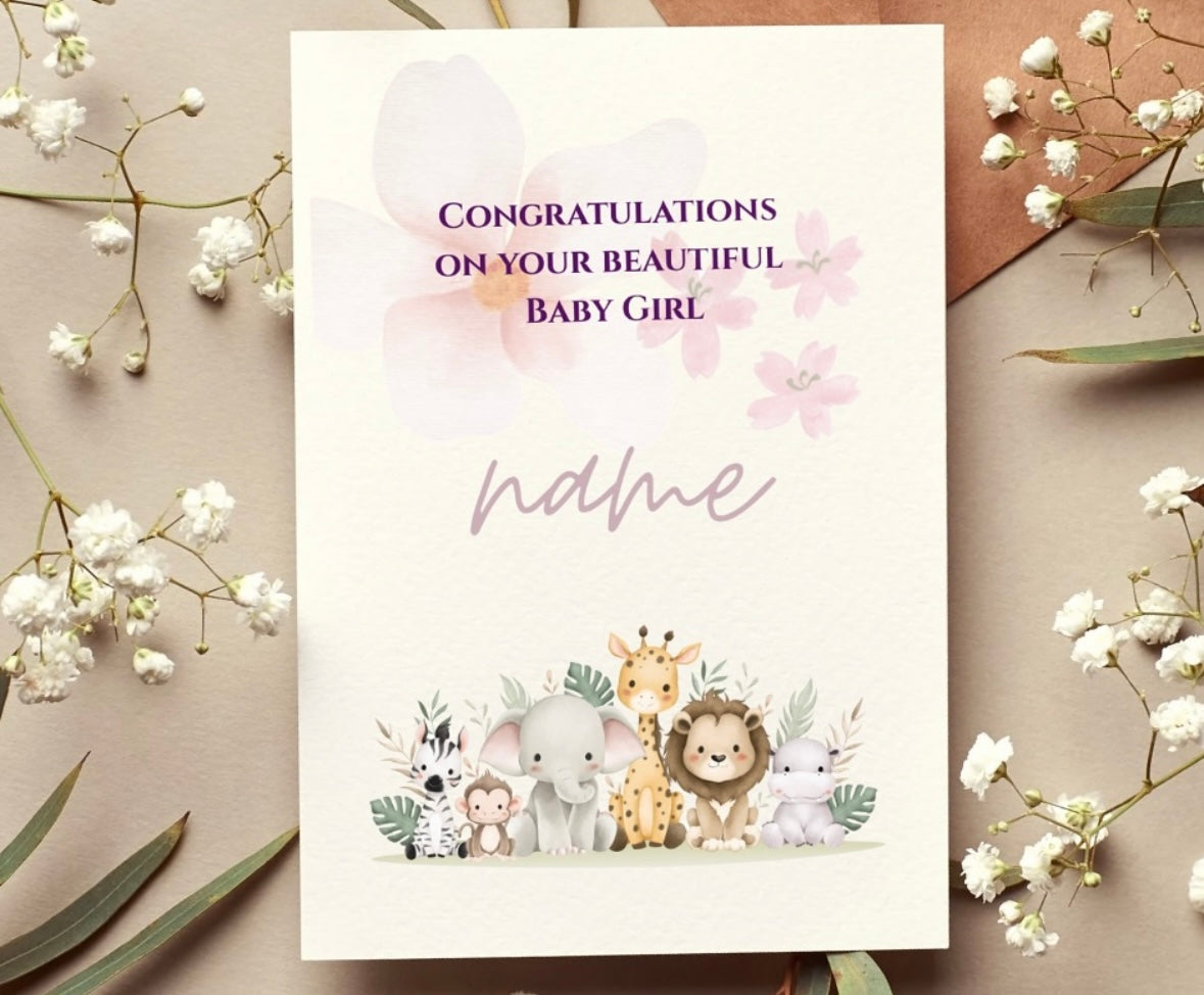 Baby Girl safari themed card